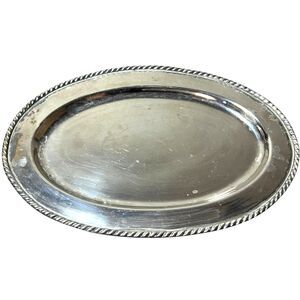 Vintage Department 56 Oval Silver-Tone Serving Tray Rope Edge Decor Sticker 10"